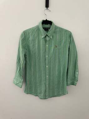 Ralph Lauren Sport Women's Slim Fit Green Striped Oxford Shirt Size 6